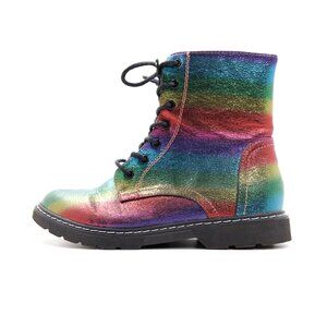 Sophia Taylor Maya Iridescent Rainbow Faux-Leather Combat Boots - Women's 6